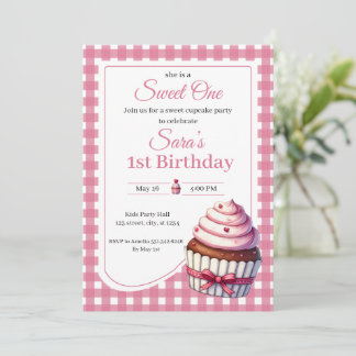 Convites Sweet One Pink Cupcake Girl 1st Birthday Party 