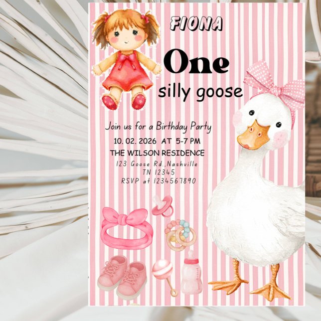 Convites Sweet ONE Silly Goose Baby Girl 1st Birthday Party (Criador carregado)