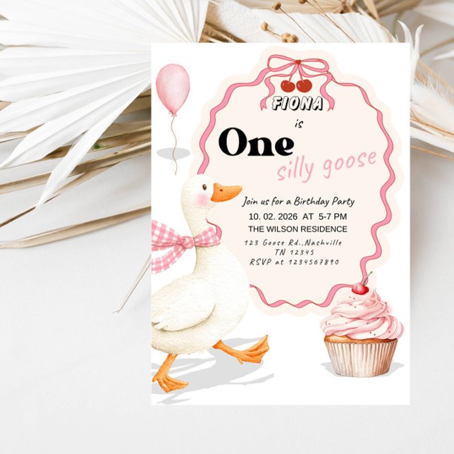 Convites Sweet ONE Silly Goose Baby Girl 1st Birthday Party (Criador carregado)