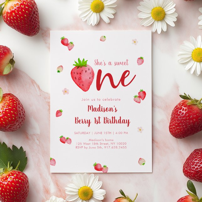 Convites Sweet One Strawberry Berry Primeiro Aniversário (Criador carregado)