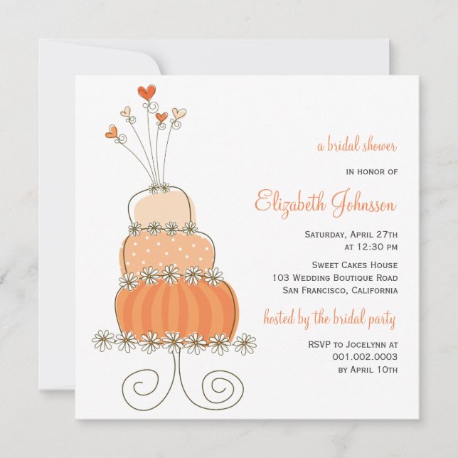 Convites Sweet Orange Wedding Cake Chá de panela Invite (Frente)