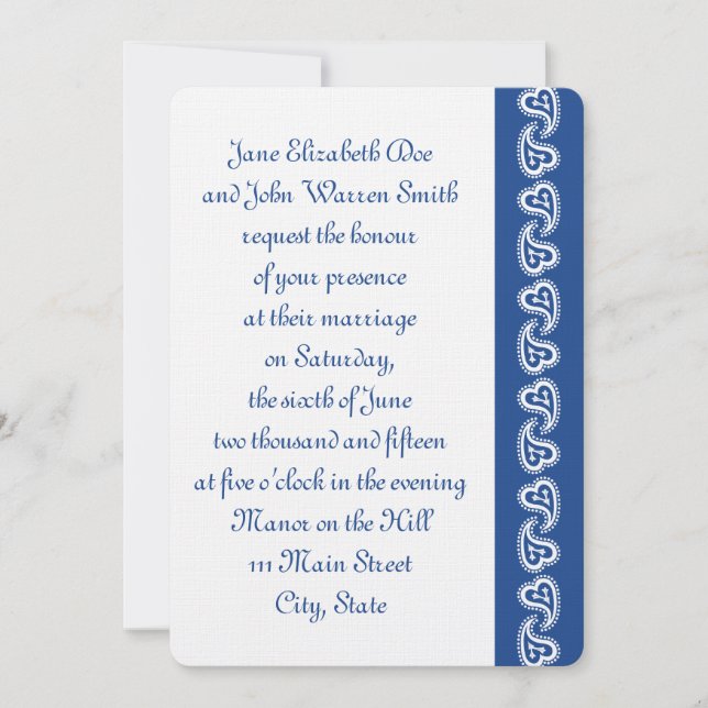 Convites Sweet Paisley Hearts em Blue Wedding Invitation (Frente)