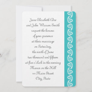 Convites Sweet Paisley Hearts in Turquoise