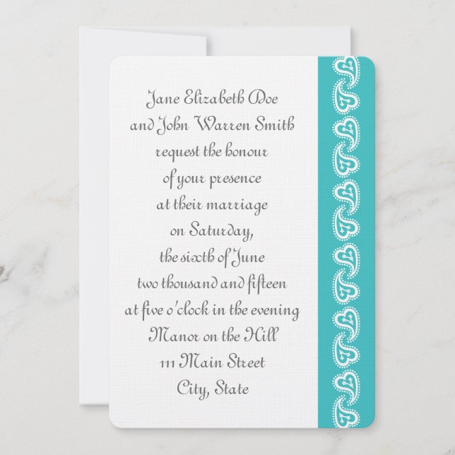 Convites Sweet Paisley Hearts in Turquoise Event Invitation (Frente)