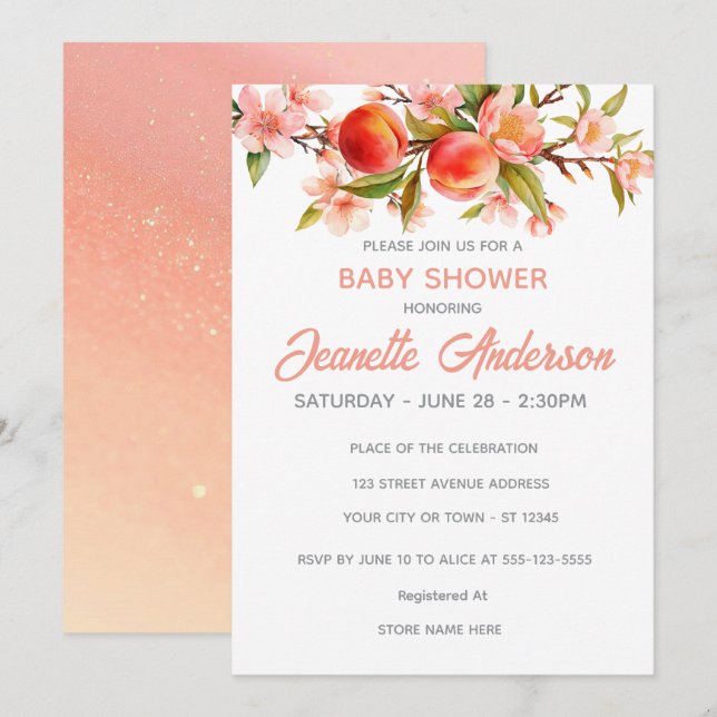 Convites Sweet Peach Orchard Baby Shower (Frente/Verso)