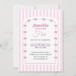 Convites Sweet Pink Bow Coquette Fifth Birthday Party