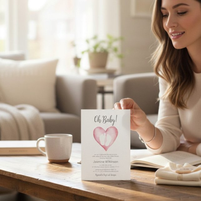 Convites Sweet Pink Heart Baby Shower Announcement (Criador carregado)