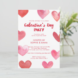 Convites Sweet Pink Watercolor Hearts Galentine’s Day Party