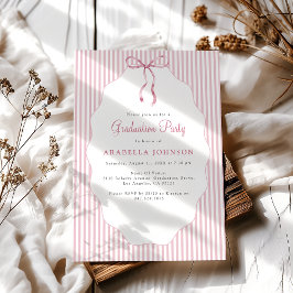 Convites Sweet Pinstriped Pink Bow Graduation