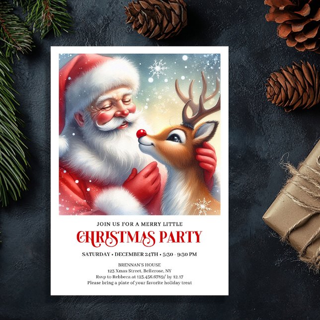 Convites Sweet Santa Rudolph Christmas Party Invitation (Sweet Santa Rudolph Christmas Party Invitation)