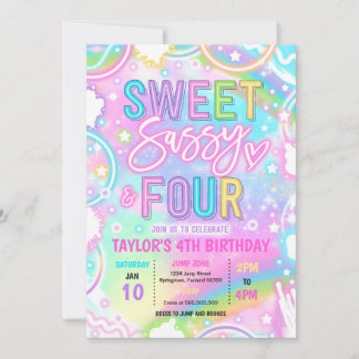 Convites Sweet Sassy And Four Neon Rainbow 4th Birthday