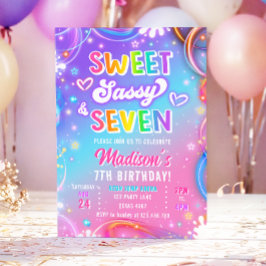 Convites Sweet Sassy and Seven Neon Girl 7th Birthday