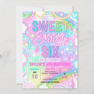 Convites Sweet Sassy And Six Neon Rainbow 6th Birthday