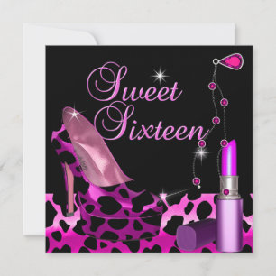 Convites Sweet Sixteen 16 Sapato Leopardo Rosa Batom