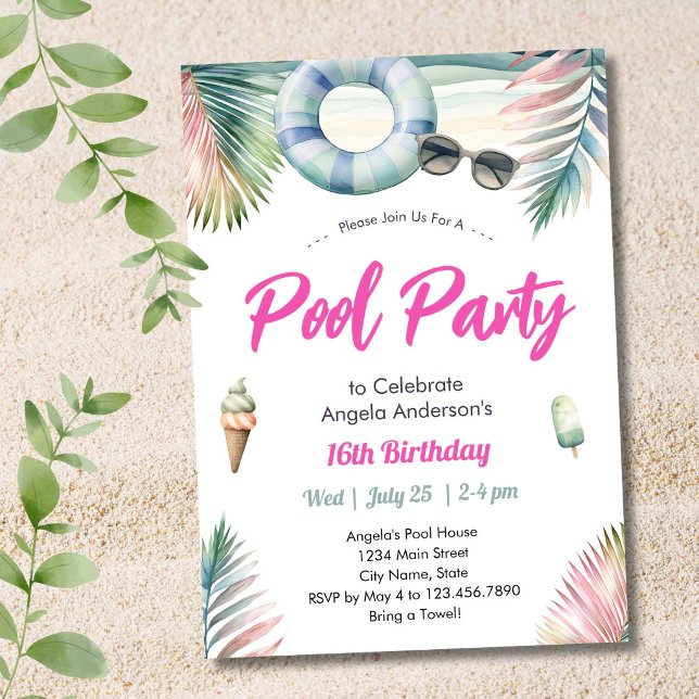 Convites Sweet Sixteen Birthday Pool Party (Criador carregado)