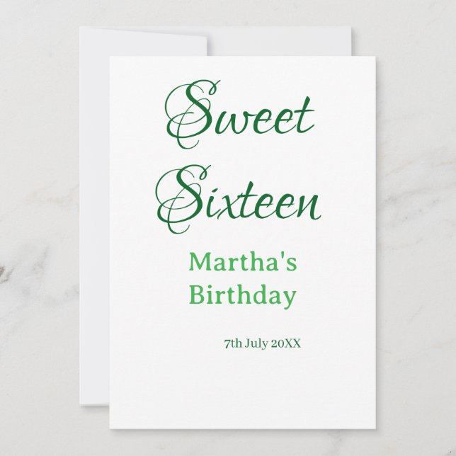 Convites Sweet Sixteen green name date calligraphy boho ret (Frente)