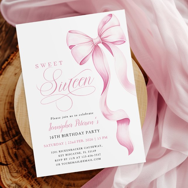 Convites Sweet Sixteen Pink Bow Invitation (Criador carregado)