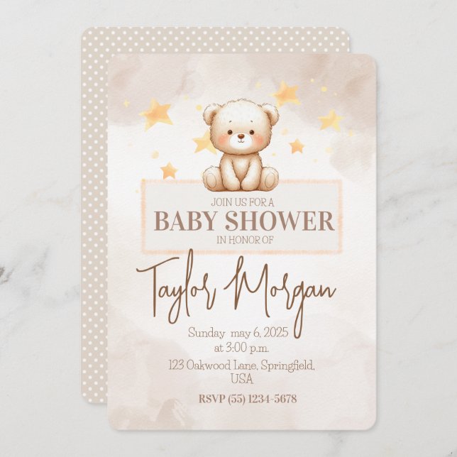 Convites Sweet Teddy Bear Baby Shower (Frente/Verso)