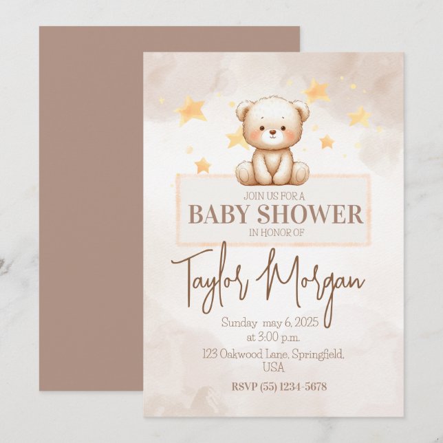Convites Sweet Teddy Bear Baby Shower (Frente/Verso)