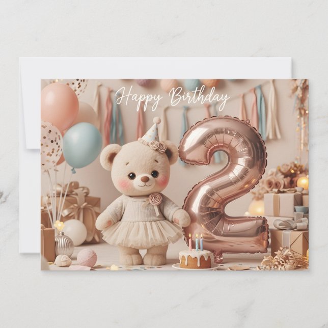 Convites Sweet Teddy Bear Second Birthday Party  (Frente)