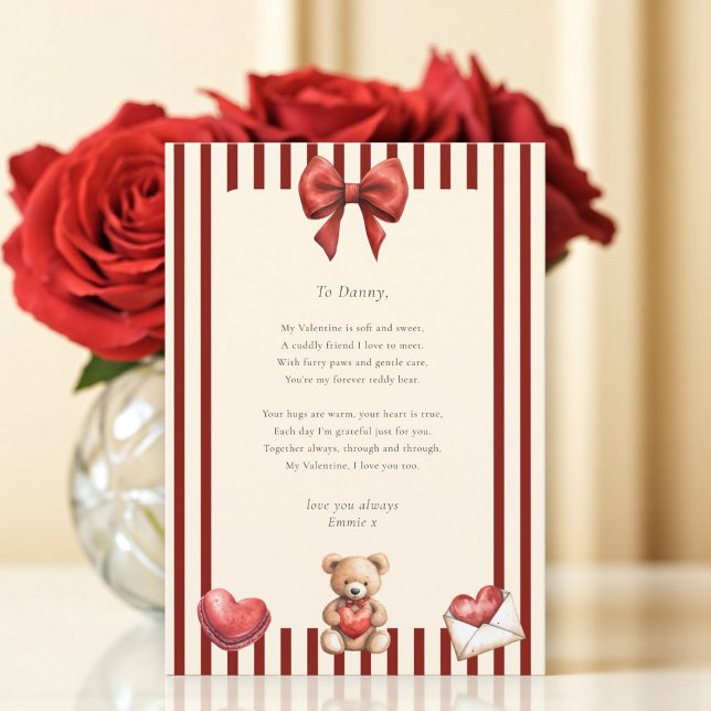 Convites Sweet Teddy Bear Valentine Love Letter Poem card  (Criador carregado)