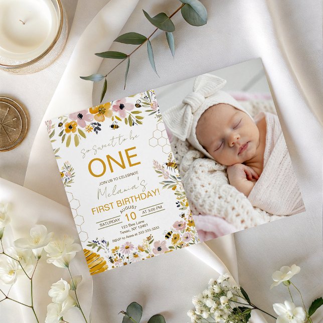 Convites Sweet to Bee One First Birthday Invite (Criador carregado)