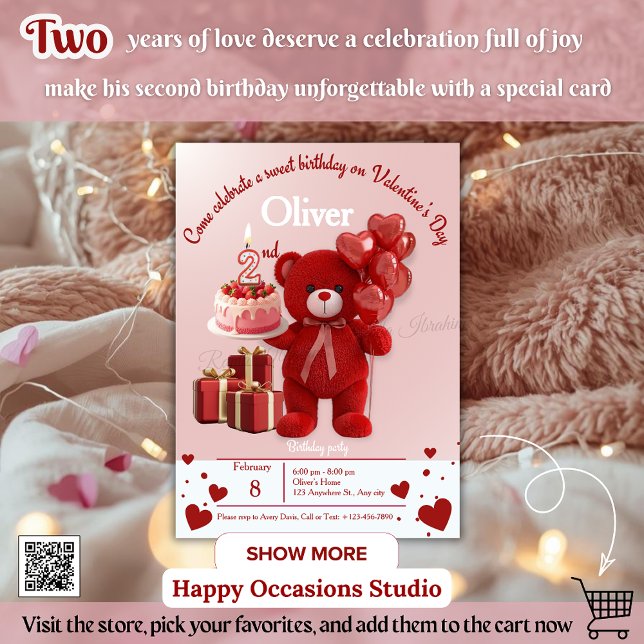 Convites Sweet Valentine’s Birthday Invite – 2nd Birthday (Criador carregado)