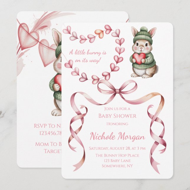 Convites Sweet Watercolor Bunny Baby Shower  (Frente/Verso)