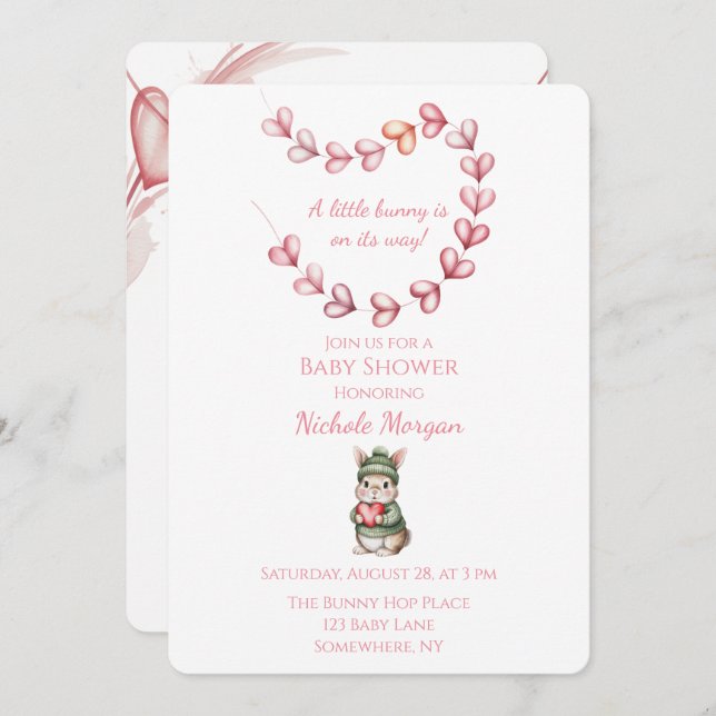 Convites Sweet Watercolor Bunny Baby Shower  (Frente/Verso)