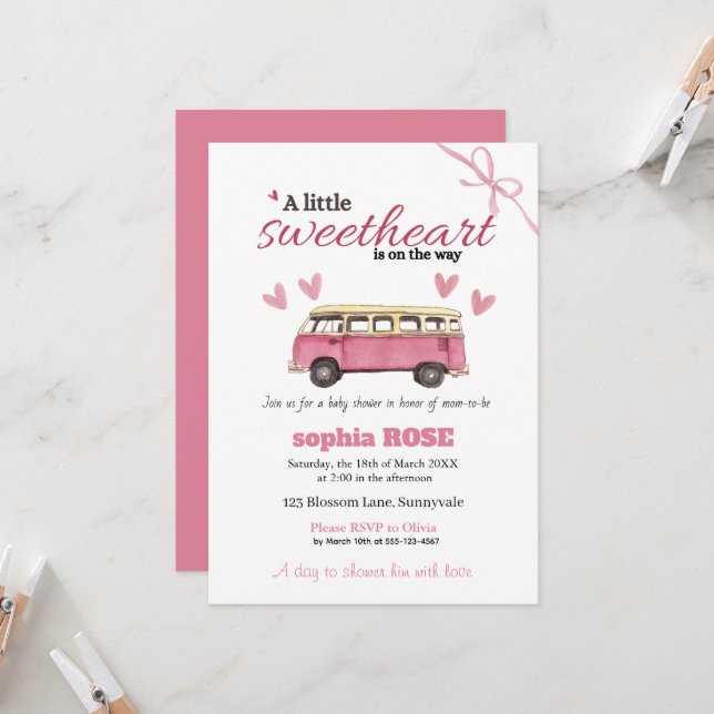 Convites Sweetheart Baby Shower Invitation  (Frente/Verso In Situ)