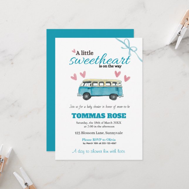 Convites Sweetheart Baby Shower Invitation  (Frente/Verso In Situ)