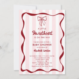 Convites Sweetheart Baby Shower Pink Bow Stripes Coquette