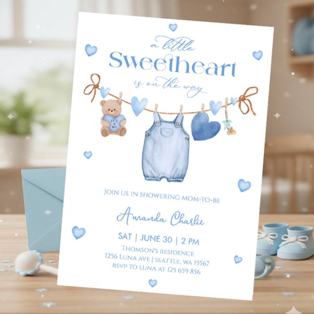Convites Sweetheart  blue Boy baby shower (Criador carregado)