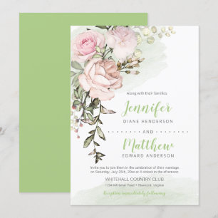 Convites Sweetheart Blush Drop Floral em Casamento Verde