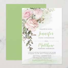 Convites Sweetheart Blush Floral Drop em Casamento Verde