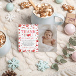 Convites Sweetheart First Birthday Photo Thank You<br><div class="desc">A sweetheart-themed first birthday photo thank you card featuring red watercolor hearts,  bows,  and elegant modern typography paired with a customizable baby photo. Designed to express appreciation for celebrating the special day and for thoughtful gifts. Ideal for heart-themed,  girly,  or sweet first birthday parties.</div>