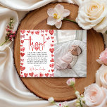 Convites Sweetheart First Birthday Photo Thank You Card<br><div class="desc">A sweet sweetheart-themed thank you card designed for a first birthday celebration. Featuring a soft red heart pattern and space for a baby photo, this editable thank you card is perfect for expressing gratitude after a baby girl’s 1st birthday party. Ideal for digital or printable use, with a romantic and...</div>