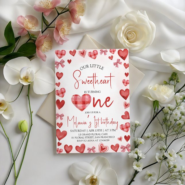 Convites Sweetheart Heart First Birthday Invitation (Criador carregado)