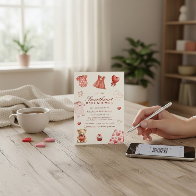 Convites Sweetheart Hearts Baby Shower QR Code Invitation (Criador carregado)