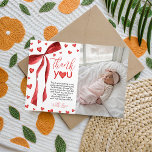 Convites Sweetheart Photo Thank You Card<br><div class="desc">A beautiful way to say thanks! This photo thank you card features a watercolor red bow and hearts design with a spot for your birthday girl's photo. A sweet memento for guests from her "Sweetheart" themed first birthday party.</div>