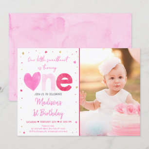 Convites Sweetheart Pink Dourado Hearts Primeiro Aniversár