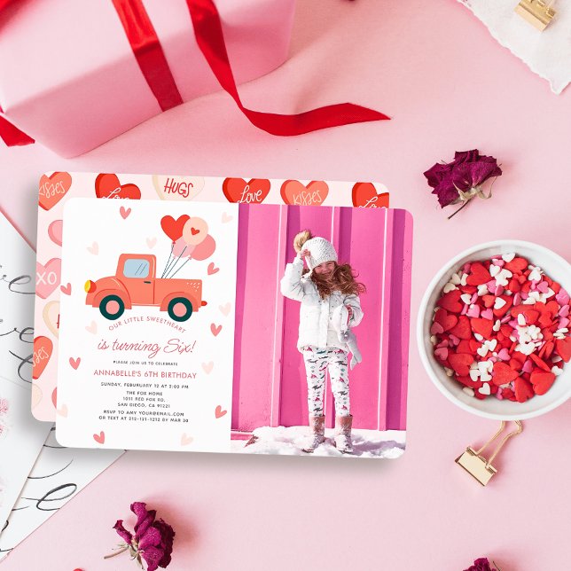 Convites Sweetheart Pink Truck Photo Girl Birthday (Criador carregado)