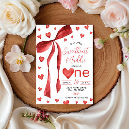 Convites Sweetheart Red Bow 1st Birthday Invite