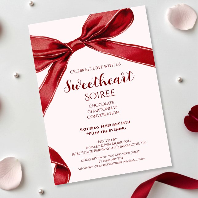 Convites Sweetheart Soiree Elegant Bow Valentines Day Party (Criador carregado)
