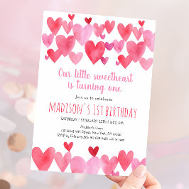 Convites Sweetheart Watercolor Hearts First Birthday