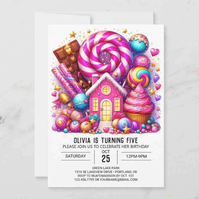 Convites Sweets Magical Candyland Digital Birthday (Frente)