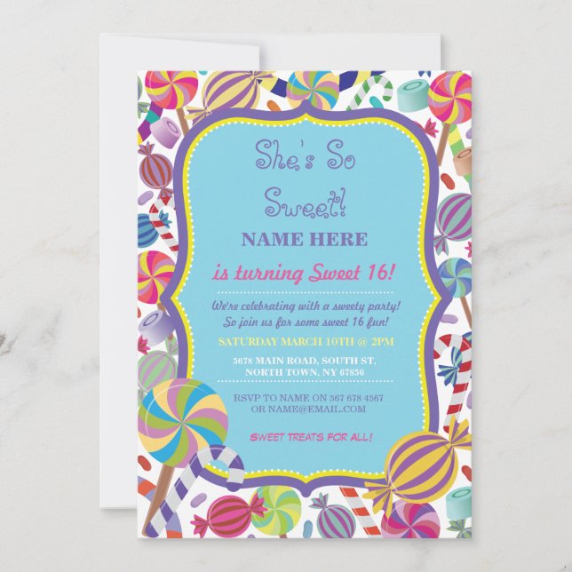 Convites Sweety Dessert Candy Sweet 16 ou qualquer idade Co (Frente)