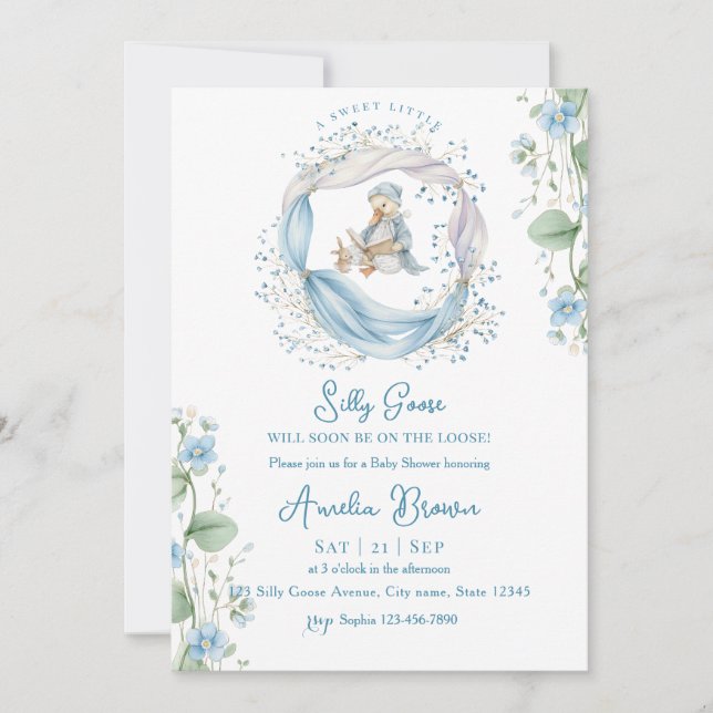 Convites Swet Silly Goose Reading Baby Shower Invitation (Frente)