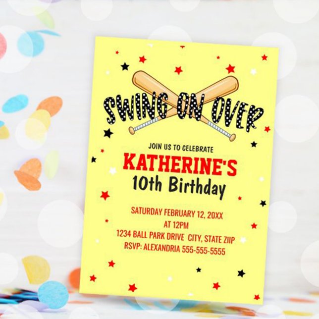 Convites Swing On Over Softball Birthday (Swing On Over Softball Birthday Invitation)