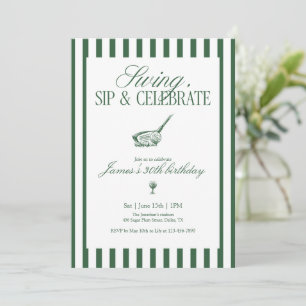 Convites Swing Sip Celebrar Aniversário de Golfe Faixa Verd